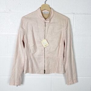Brunello Cucinelli Linen Blend Zip Up Moto Jacket‎ Womens Pink Size Large
